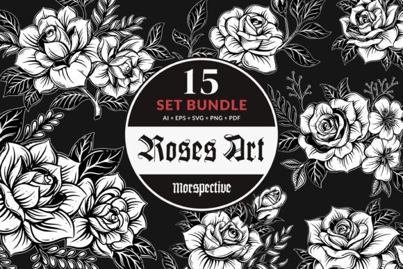 15 Set Bundle Roses Flowers Tattoo Art Graphics