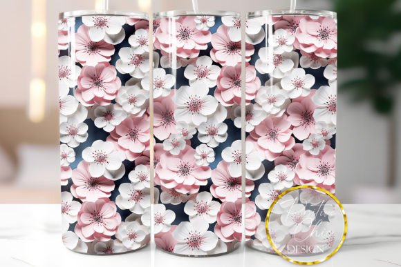 3D Flowers Tumbler Wrap Sublimation PNG for Modern Branding