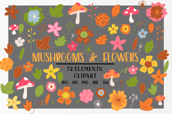 Autumn Mushrooms and Flowers Graphics for Seasonal Branding