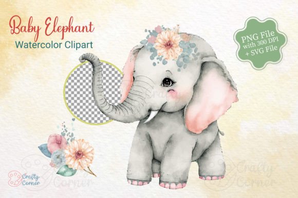Baby Elephant with Flowers Clipart