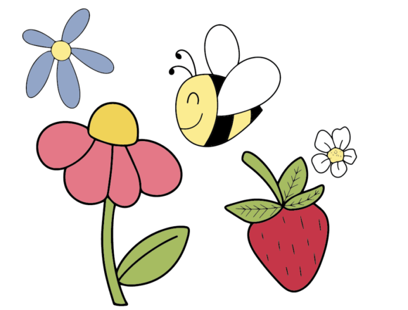 Bee and Strawberry Flowers SVG for Graphics and Illustrations
