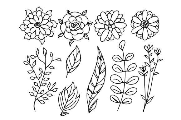 Boho Monoline Flowers Set Graphics for Digital Selling