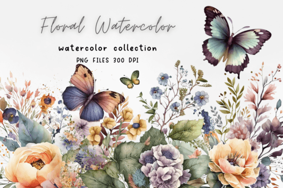 Butterfly Flowers Watercolor Graphics