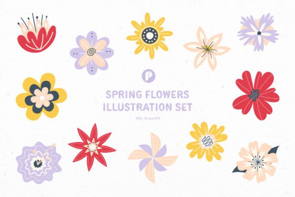 Colorful Spring Flowers Graphics for Editorial Design