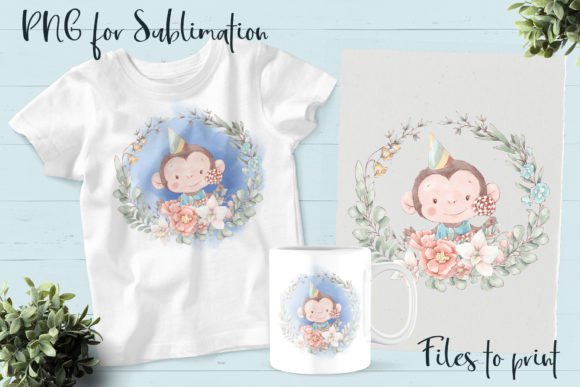Cute Monkey in a Wreath of Flowers Graphics