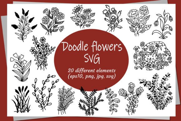 Doodle Flowers SVG Clipart
