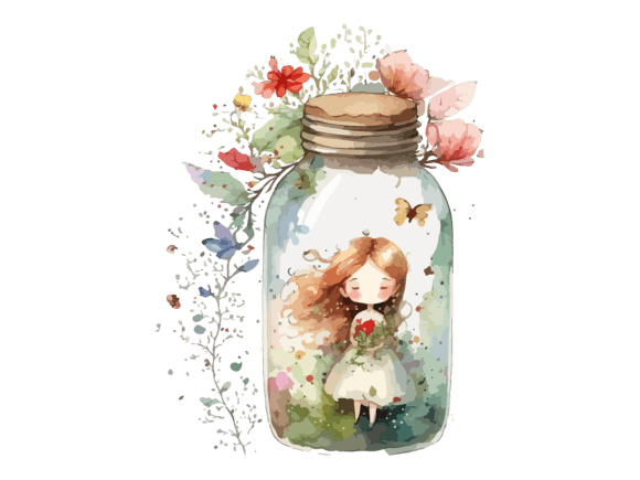 Fairy in Bottle Sublimation Flowers Graphics