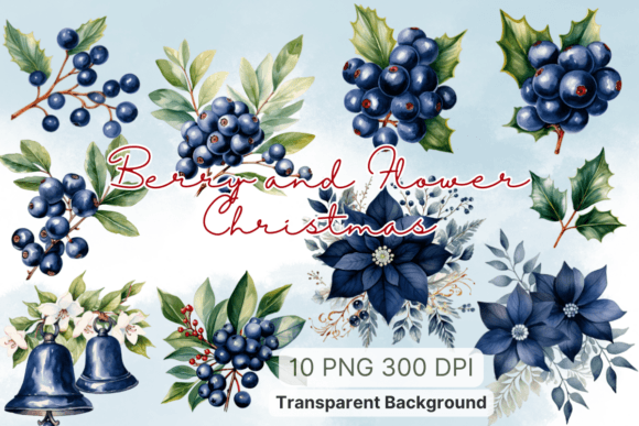 Flowers Berry Christmas Watercolor Graphics