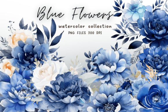 Flowers Blue Watercolor Graphics for Editorial Design