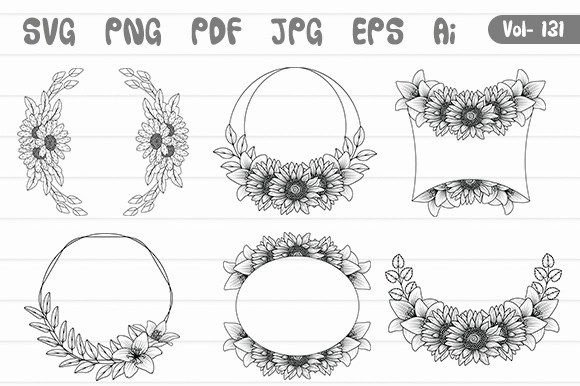 Flowers Wreath Border Frame Svg Bundle Graphics