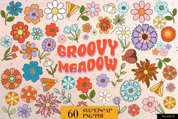 Groovy Meadow Flowers Graphics for Local Business Branding