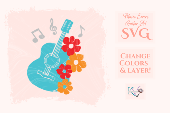 Guitar Flowers W Music Notes SVG Layer Graphics