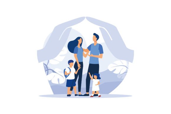 Happy Prosperous Family in Flowers Graphics