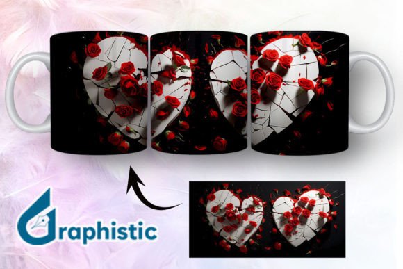 Heart Roses Valentine 3D Mug Wrap 01: A Graphic Design Asset for Editorial and Web Use