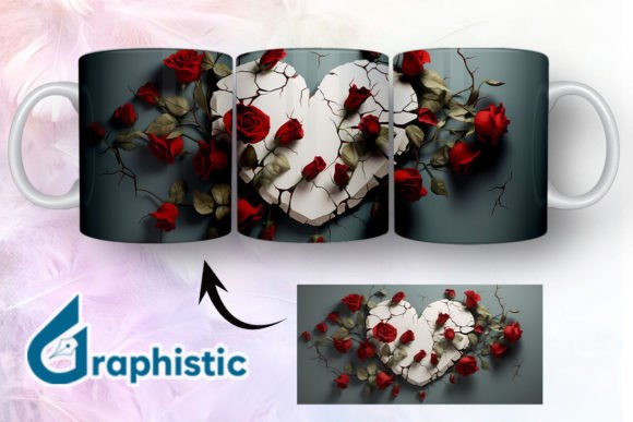 Heart Roses Valentine 3D Mug Wrap 02 Graphics