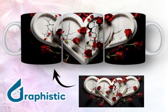Heart Roses Valentine 3D Mug Wrap 04: A Graphic Asset for Romantic Branding