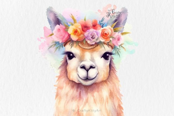 Llama Flowers Watercolor PNG Sublimation Graphics