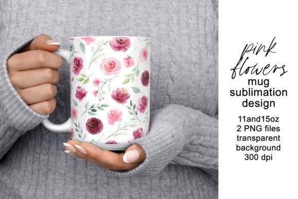 Mug Sublimation Design with Pink Flowers
