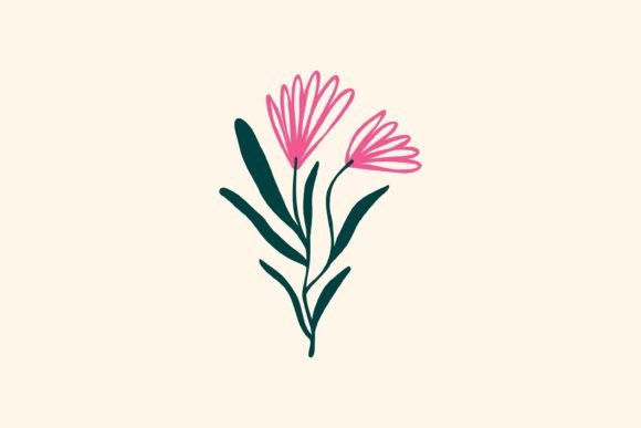 Quirky Pink Flowers Graphics for Editorial Use
