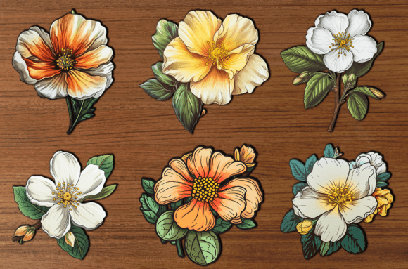 Retro Flowers Stickers Spring Bundle Graphics Freebies