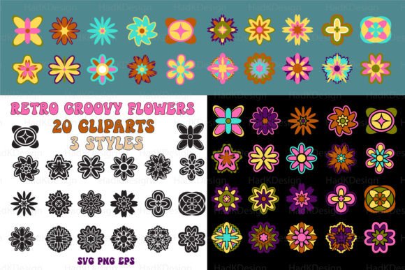 Retro Groovy Flowers Graphics for Crafters
