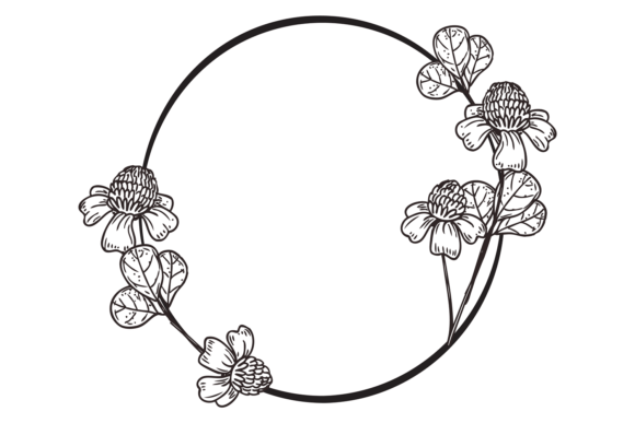 Round Frame with Hand Drawn Flowers
