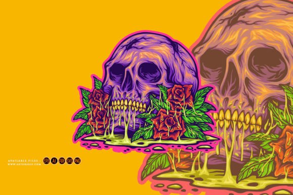 Skull Head Botanical Roses Graphics