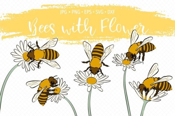 Spring Bees on Flowers Graphics for Local Branding