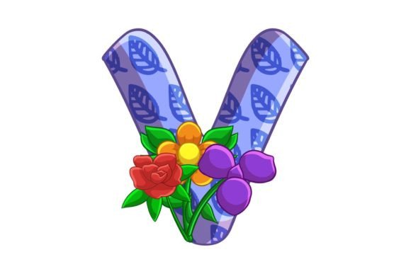 Spring Flowers Icons Alphabet V Graphics