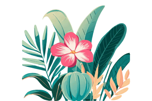 Tropical Leaves and Flowers Illustration
