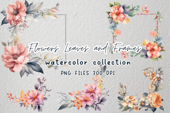 Vintage Watercolor Flowers Frame Clipart Graphics