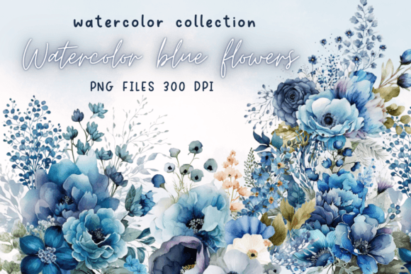 Watercolor Blue Flowers Graphics