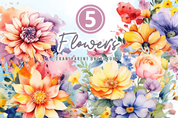 Watercolor Flowers Bouquet Graphics for Editorial Design