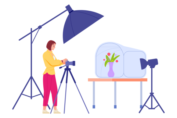 Woman Shooting Flowers Graphic for Modern Branding
